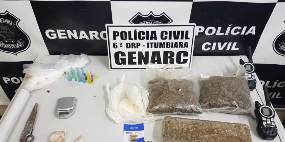 Genarc de Itumbiara prende traficante com maconha, crack, cocaína e munições