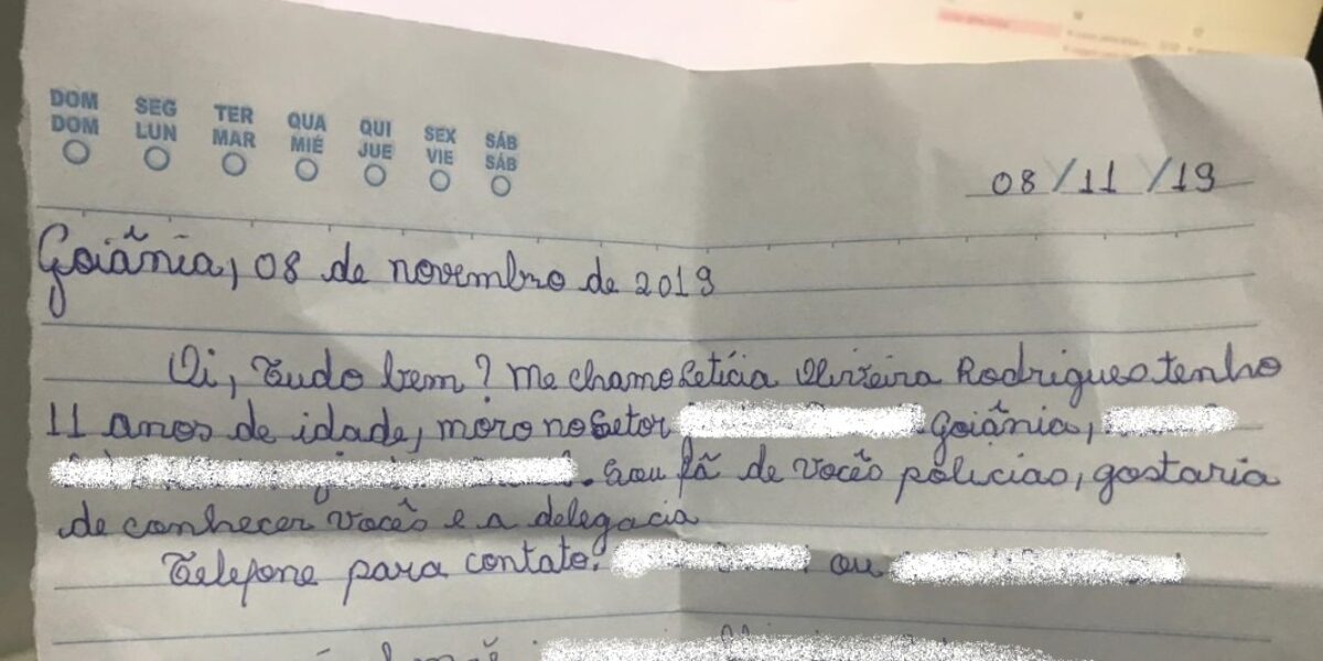 Criança faz visita à Depai Goiânia para conhecer o trabalho da Polícia Civil