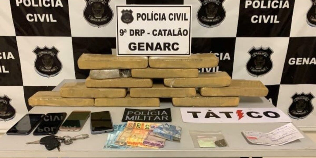 Polícias Civil e Militar prendem suspeitos de tráfico com 12 kg de drogas na BR 050, em Catalão