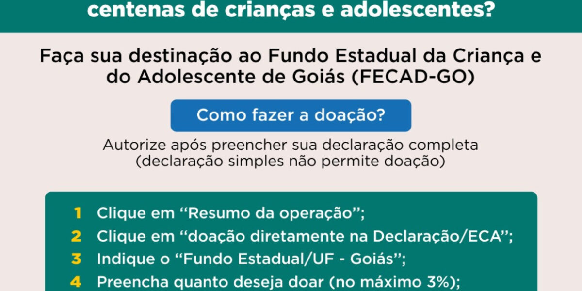 Campanha estimula doação de recursos do IR ao Fundo Estadual da Criança e Adolescente