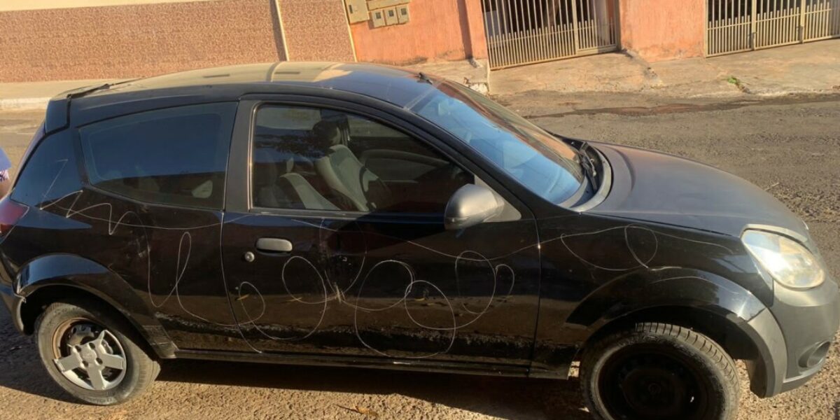 PCGO prende homem em flagrante após danificar carro de mãe