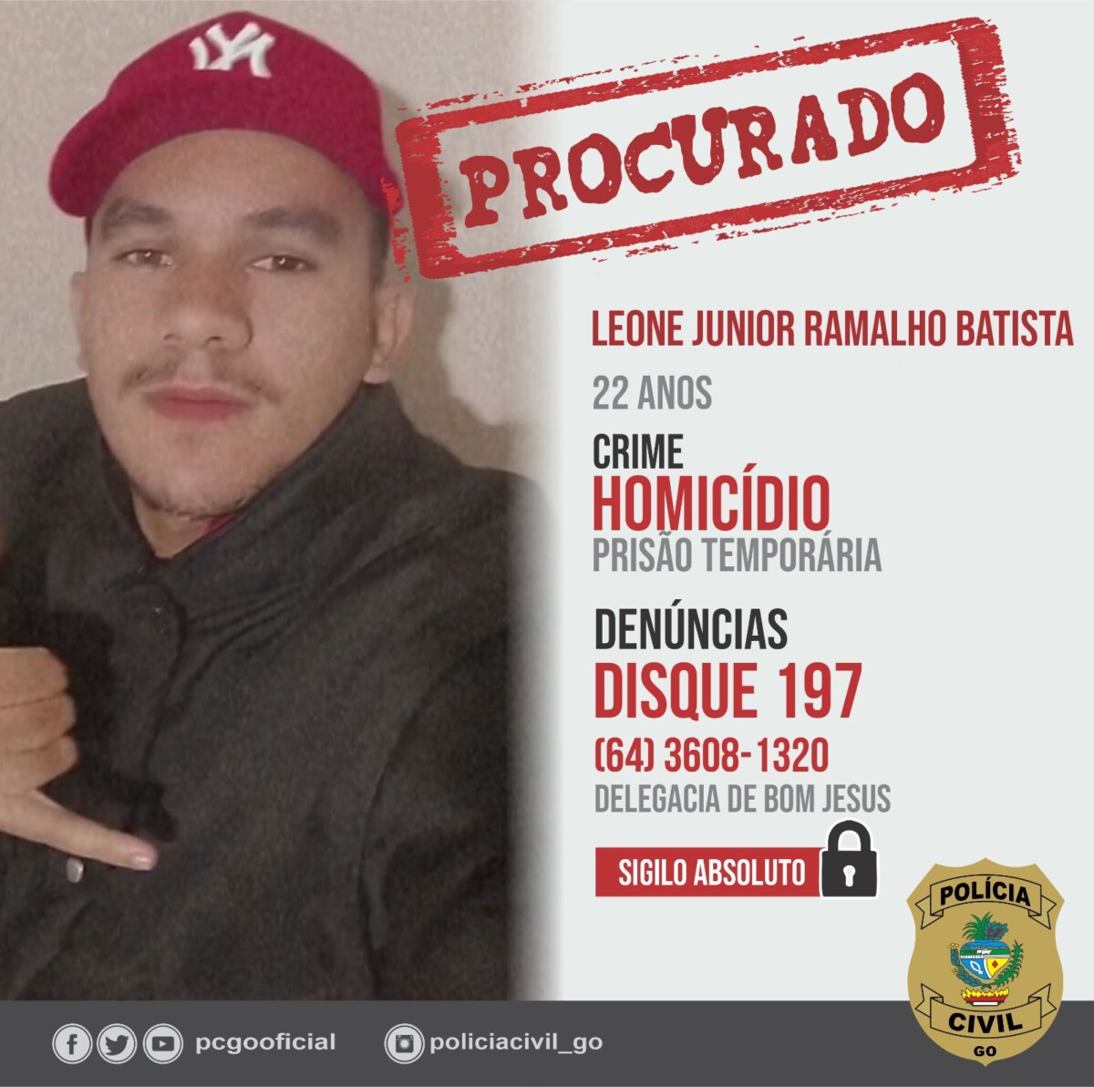 PCGO procura por vigilante suspeito de homicídio, em Bom Jesus