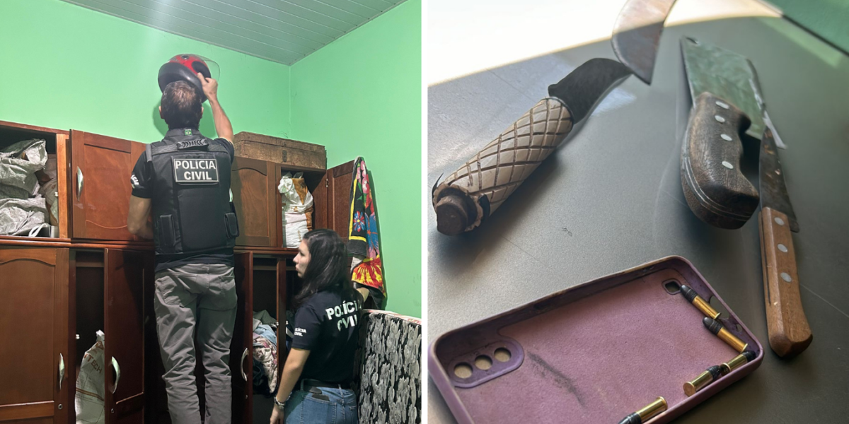 PCGO apreende munições e armas brancas em casa de investigado por violência doméstica