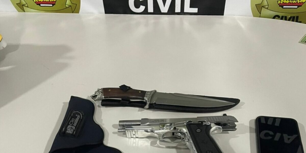 PCGO e Guarda Municipal prendem suspeito por portar arma e munições e fazer disparos, em Cristalina
