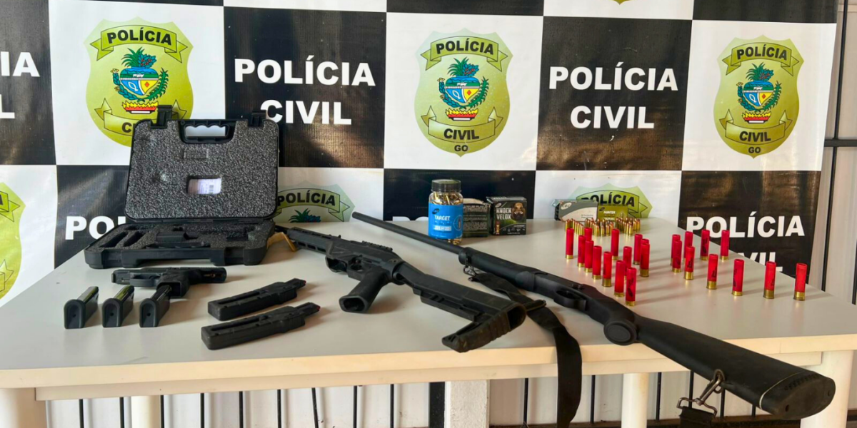 PCGO apreende armas de fogo de suspeita de ameaçar outra ao enviar fotos beijando arma