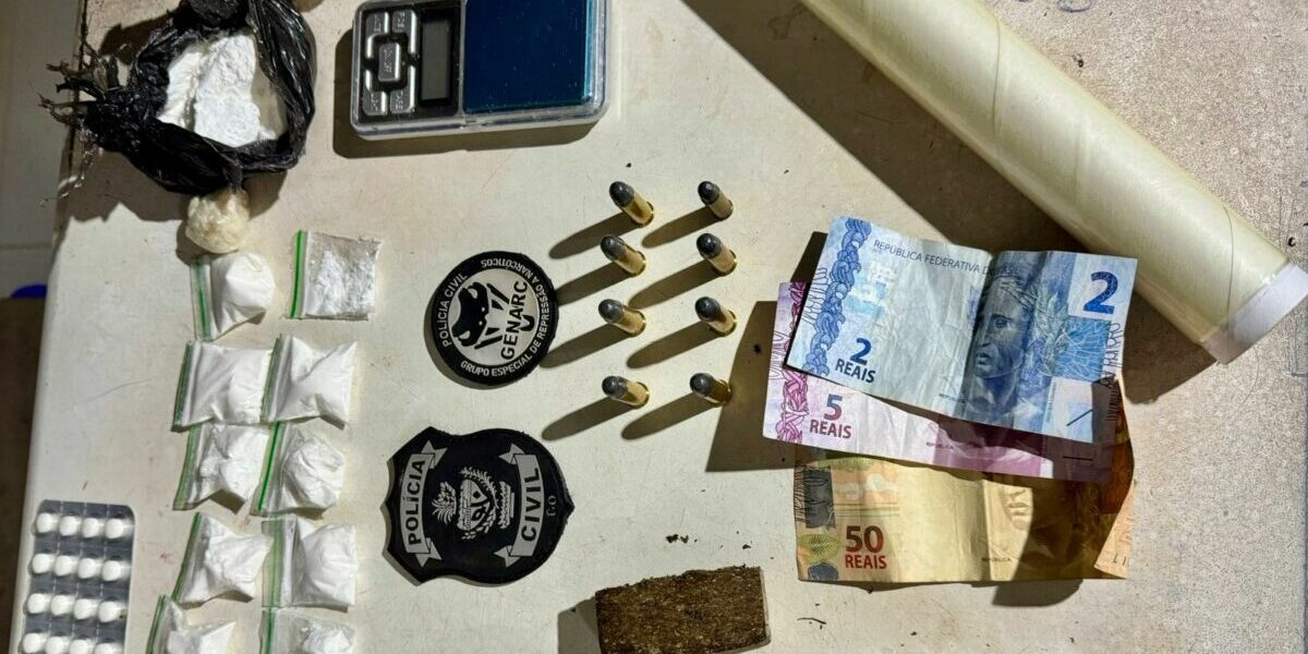 PCGO fecha ponto de venda de drogas e prende indivíduo por tráfico e posse irregular de munições