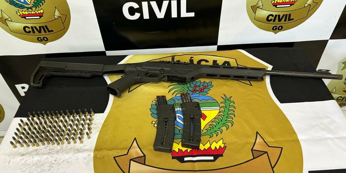 PCGO cumpre mandado de busca e apreensão em fazenda e apreende arma de fogo e munições, em Catalão