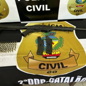 PCGO cumpre mandado de busca e apreensão em fazenda e apreende arma de fogo e munições