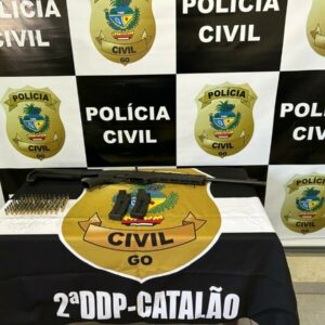 PCGO cumpre mandado de busca e apreensão em fazenda e apreende arma de fogo e munições