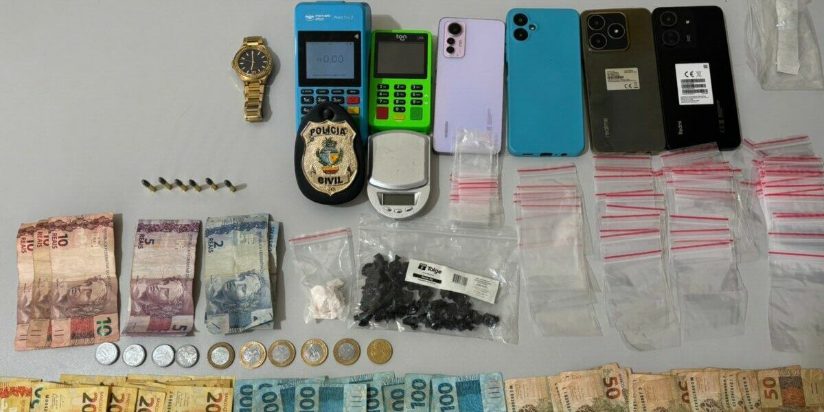 PCGO prende traficante em flagrante em São Miguel do Araguaia e apreende drogas e dinheiro