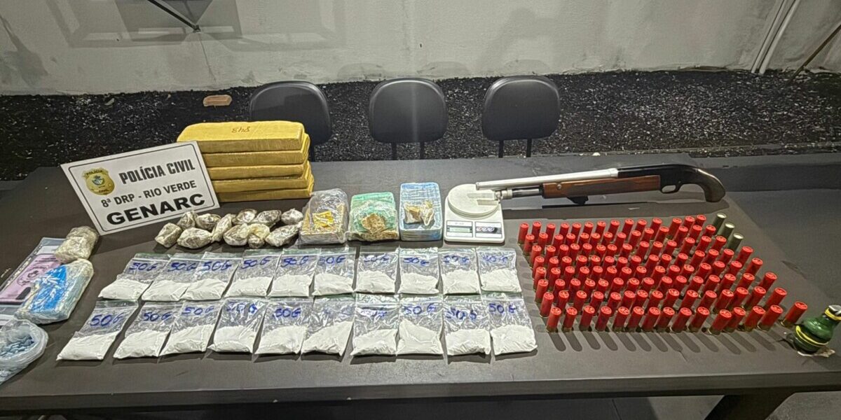 PCGO prende dupla por tráfico e apreende drogas, espingarda e granada em Rio Verde
