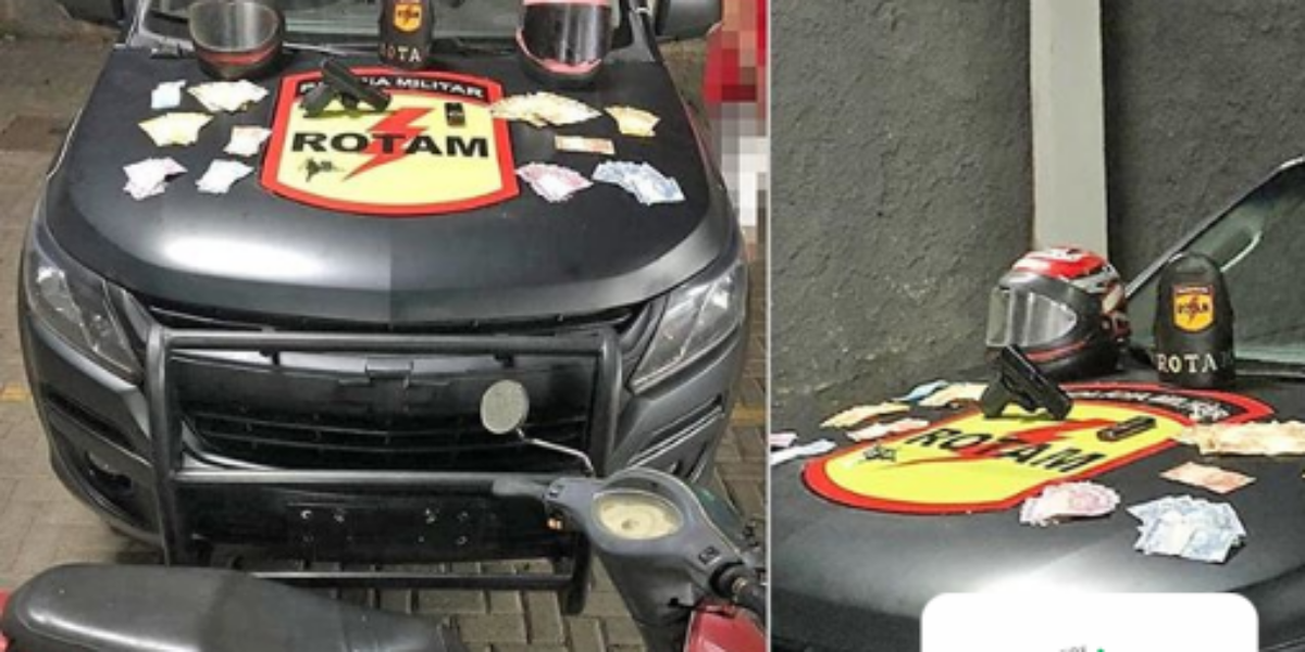 Polícia militar prende autores de roubo a comércio no setor Jardim Pompéia.