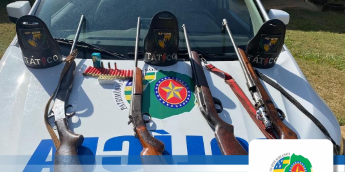Polícia Militar apreende quatro armas de fogo na cidade de Bela Vista Goiás.