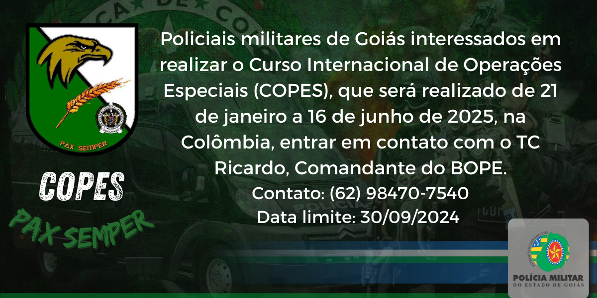 Vagas abertas aos policiais militares de Goiás – COPES