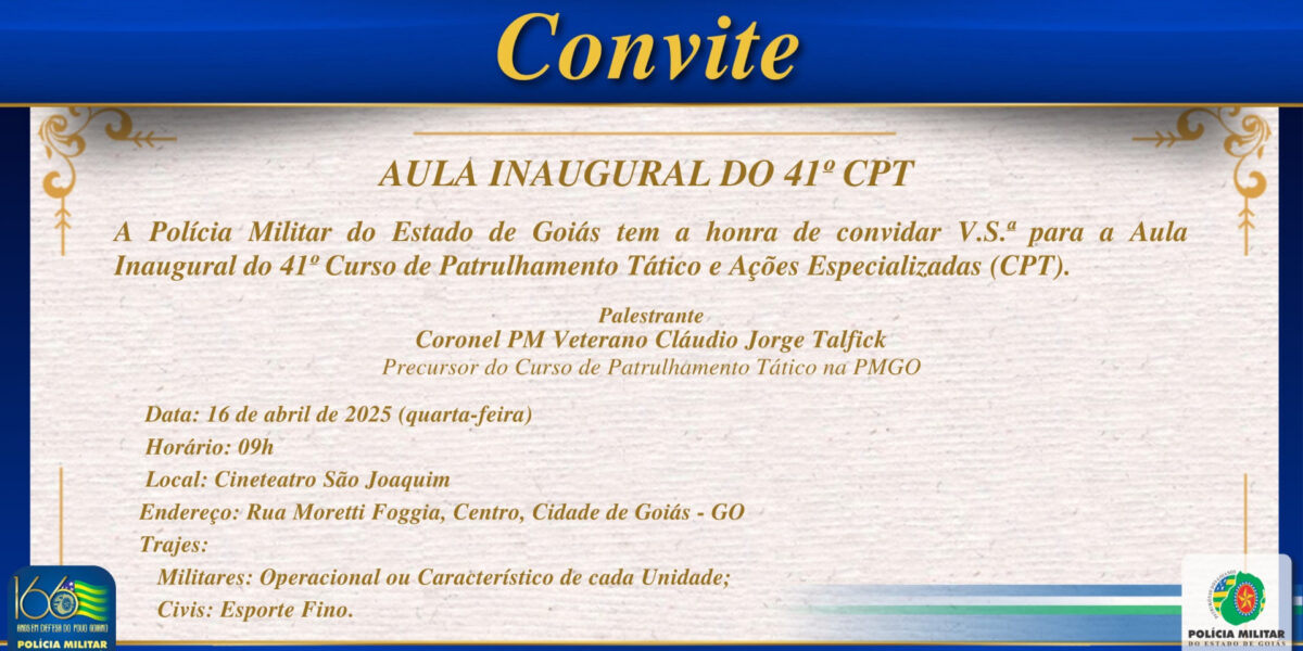 CONVITE – AULA INAUGURAL DO 41º CPT