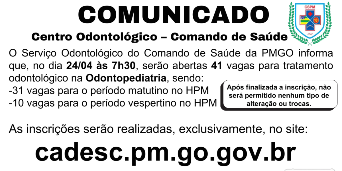 COMUNICADO – CENTRO ODONTOLÓGICO – COMANDO DE SAÚDE