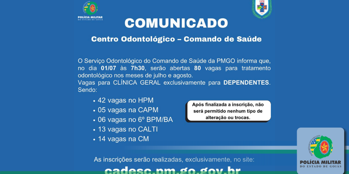 COMUNICADO – CENTRO ODONTOLÓGICO – COMANDO DE SAÚDE