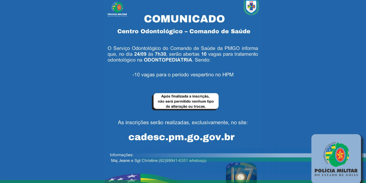 COMUNICADO – CENTRO ODONTOLÓGICO – COMANDO DE SAÚDE