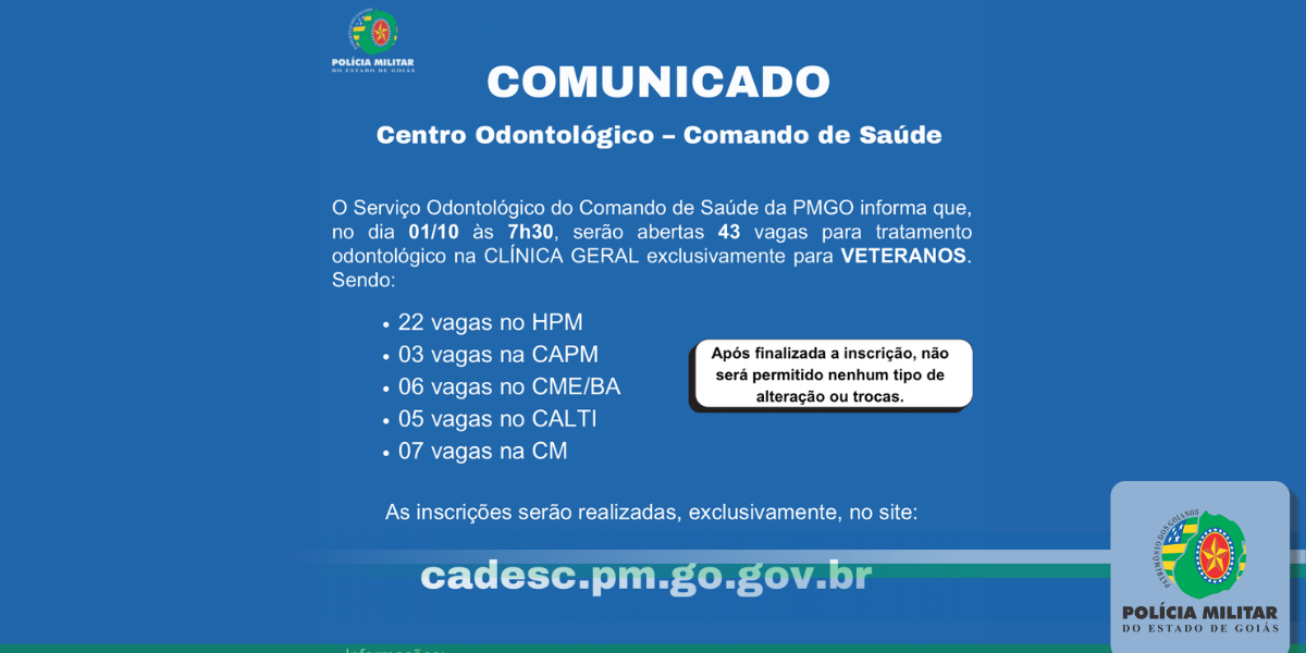 COMUNICADO – CENTRO ODONTOLÓGICO – COMANDO DE SAÚDE