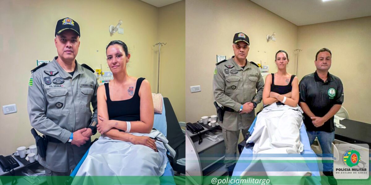 CABO PM ALINE BASTOS RECEBE ALTA HOSPITALAR E VISITA DO COMANDANTE-GERAL DA PMGO