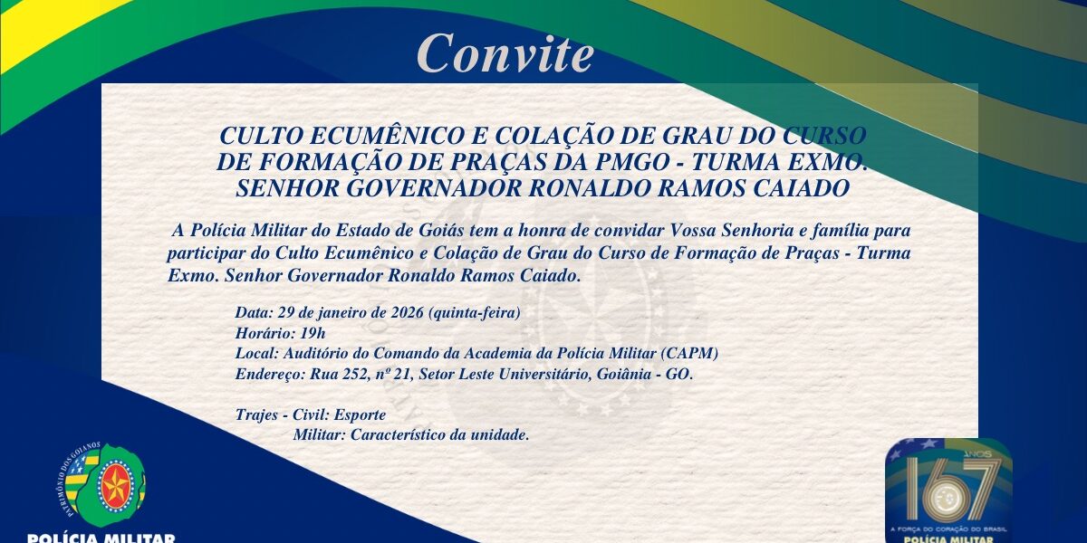 CONVITE – CULTO ECUMÊNICO E COLAÇÃO DE GRAU DO CFP/PMGO