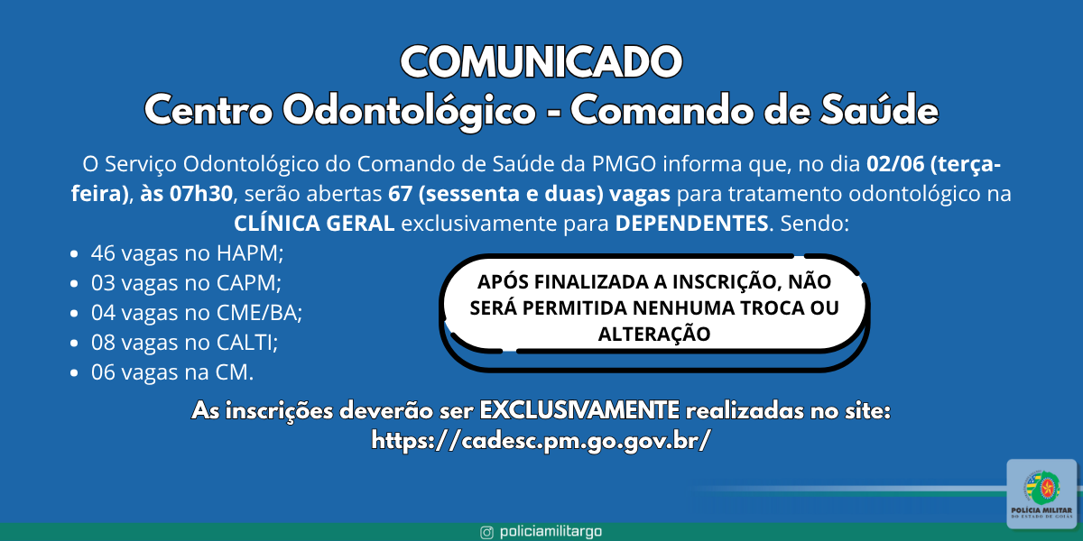 DIVULGAÇÃO – COMUNICADO DO SERVIÇO ODONTOLÓGICO DA PMGO