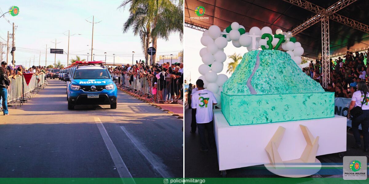 PMGO PARTICIPA DO DESFILE CÍVICO-MILITAR EM COMEMORAÇÃO AOS 37 ANOS DE SENADOR CANEDO