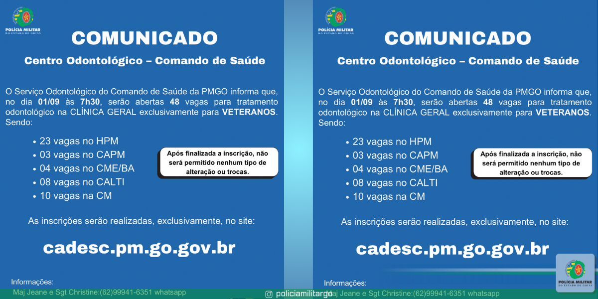 COMUNICADO – CENTRO ODONTOLÓGICO – COMANDO DE SAÚDE