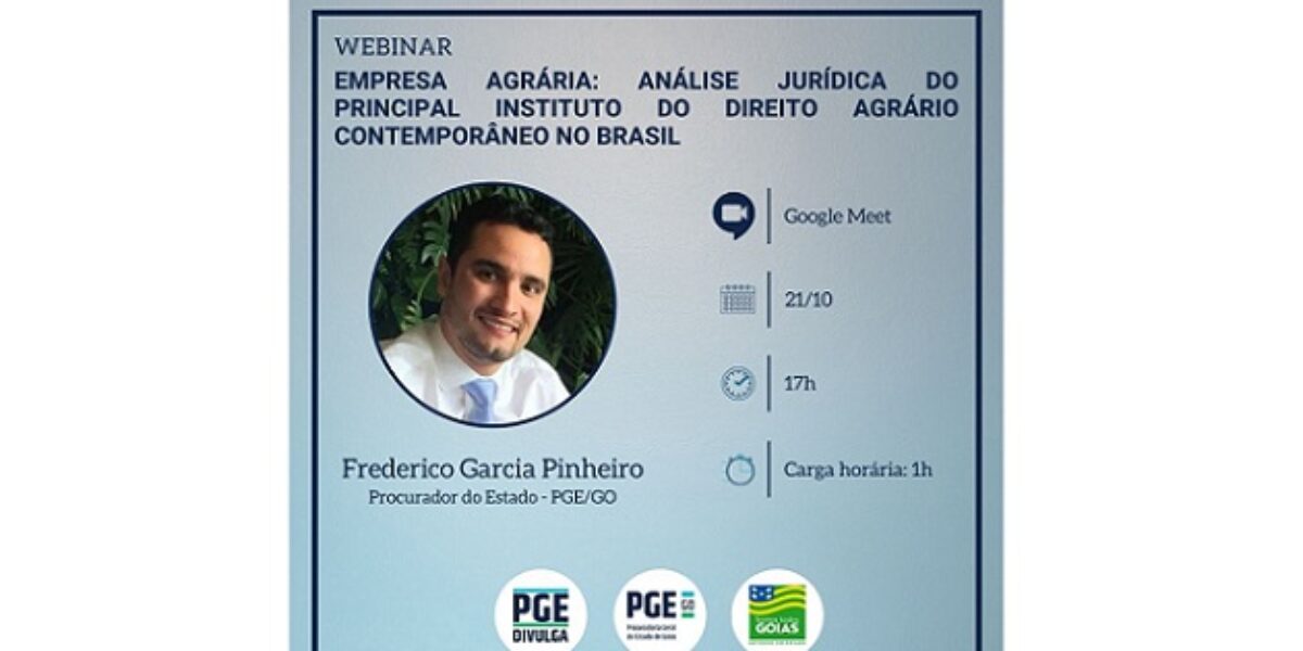 Dissertação em direito agrário é tema de webinário na PGE