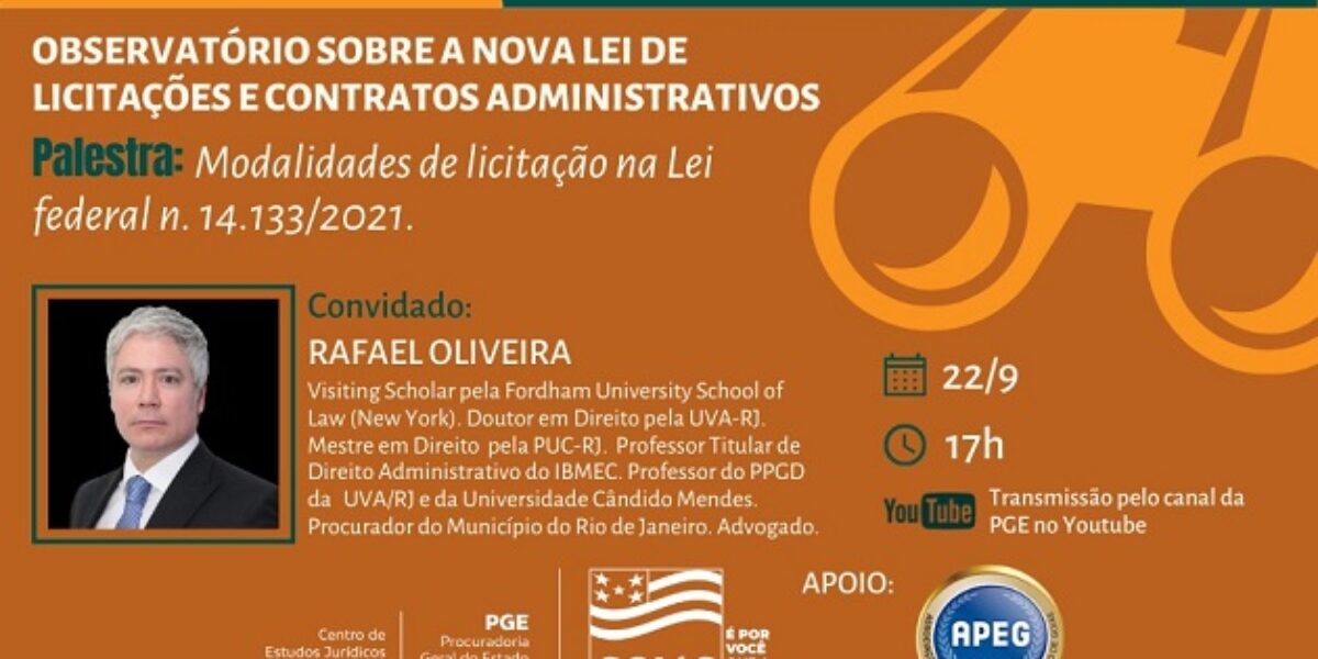 Procurador do Município do Rio de Janeiro proferirá palestra no Observatório da nova Lei de Licitações