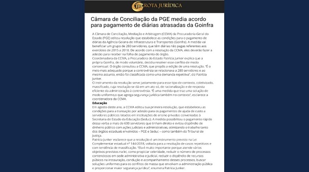 Câmara de Conciliação da PGE media acordo para pagamento de diárias atrasadas da Goinfra