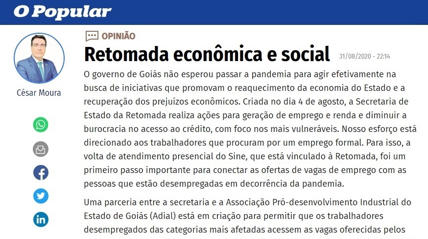Artigo – Retomada econômica e social
