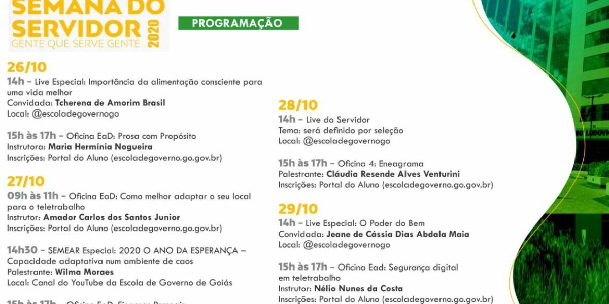 Comemoração em homenagem ao mês do servidor inclui lives, oficinas e divulgação de talentos 