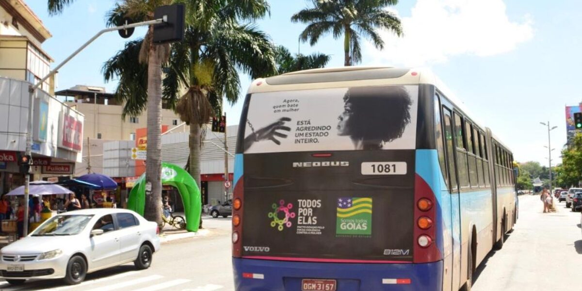 Ônibus estampam campanha do Pacto Goiano pelo Fim da Violência Contra a Mulher