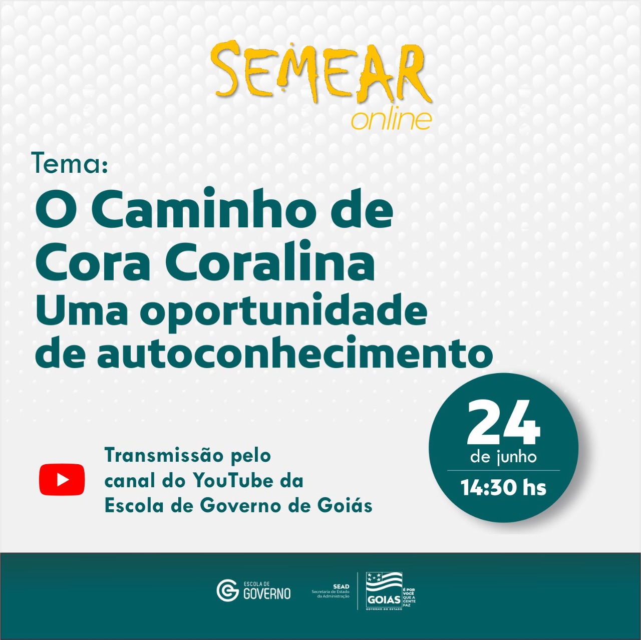 Semear On-line realiza conversa sobre caminho de Cora Coralina no dia 24 de junho