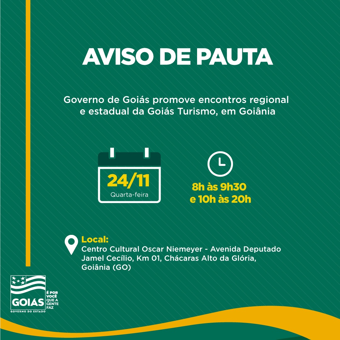 AVISO DE PAUTA: Governo de Goiás reúne 79 municípios turísticos do Estado, em Goiânia