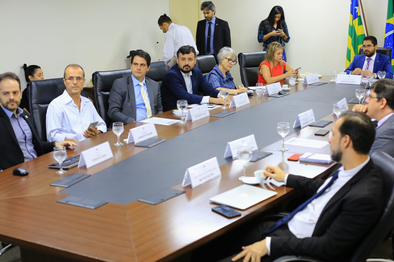 Vice-governador Lincoln Tejota em mesa de reunião com membros do governo estadual para discutir Programa Tesouro Verde