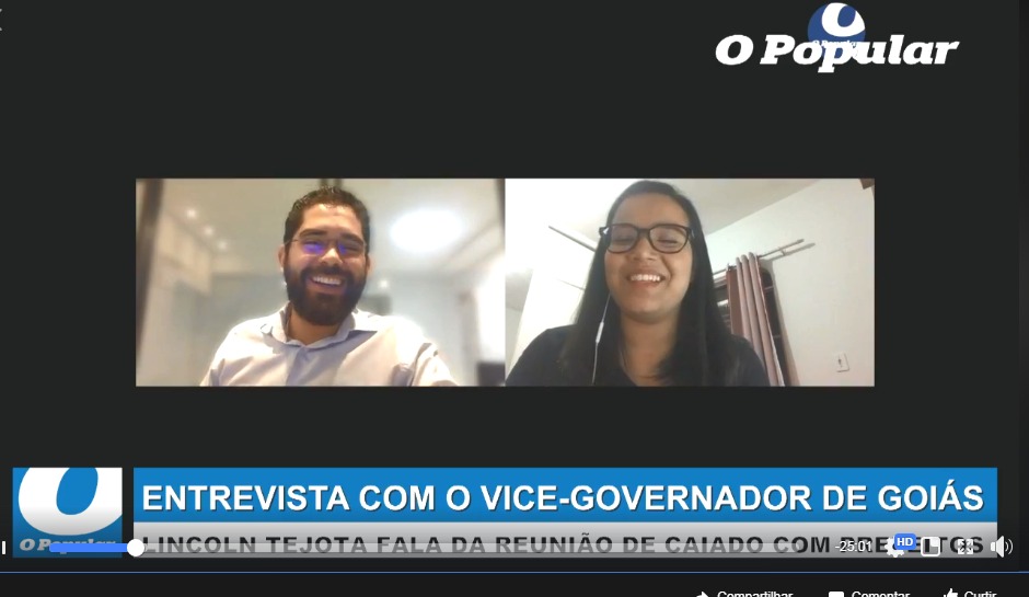 Vice-governador e repórter do Jornal O Popular durante entrevista por vídeoconferência