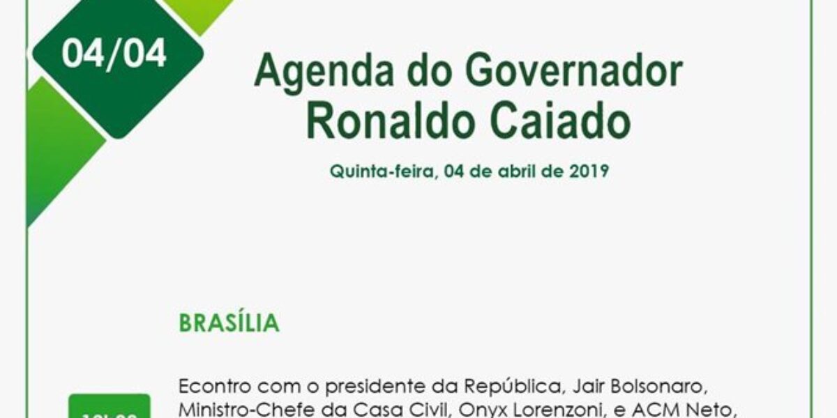 Agenda do governador para esta quinta-feira