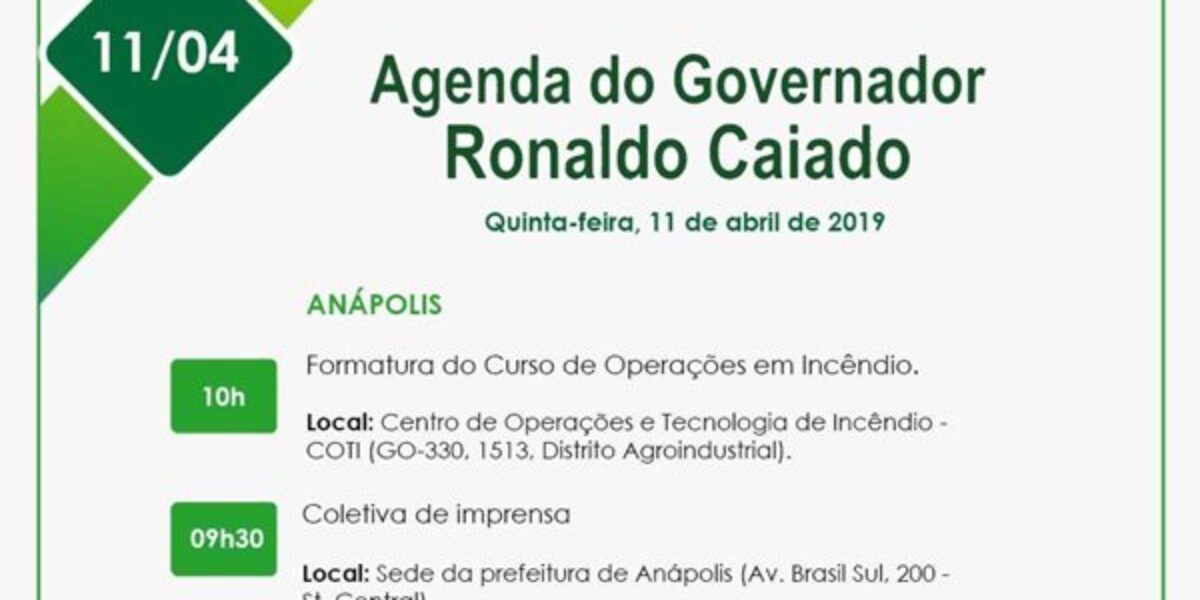 Agenda do governador para esta quinta-feira