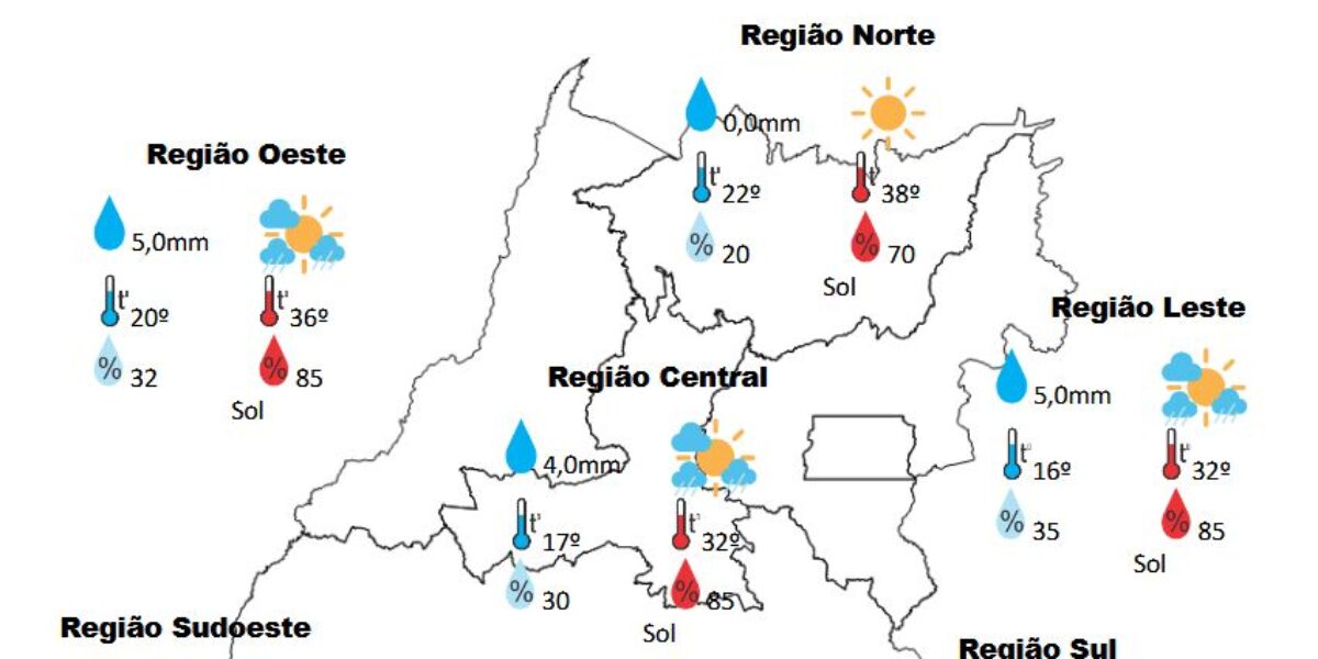 Pancadas de chuva com ventos fortes e raios devem ocorrer nesta quinta-feira em Goiás