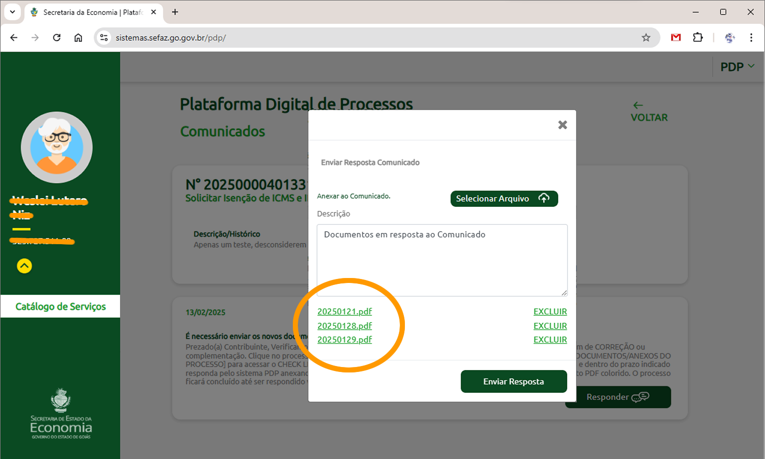 Resposta ao comunicado recebido