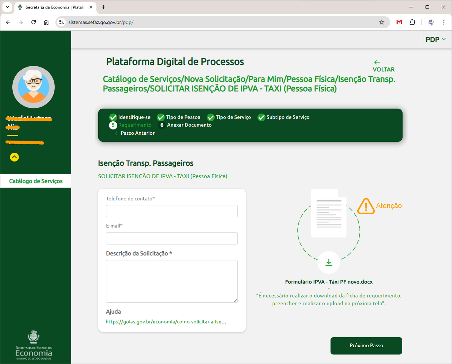 Selecione o serviço específico